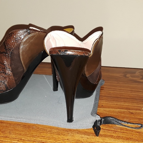 Brown suede and snake skin look slip ons - Picture 3 of 3